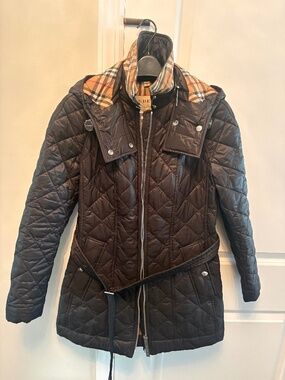 Burberry Women's Diamond Quilted Jacket w/ Belt Nova Check Interior - Black XS